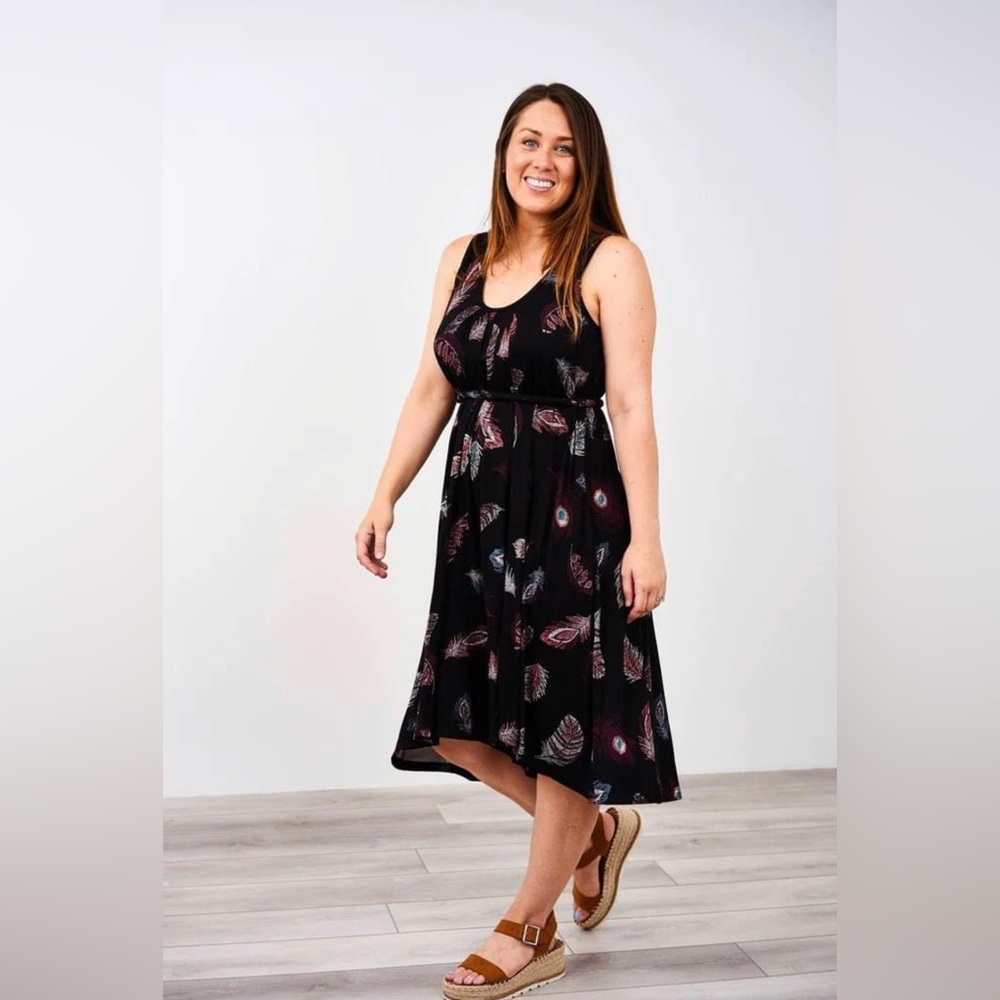 Latched Mama Black Feather-Print Maternity/Nursing Jumpsuit